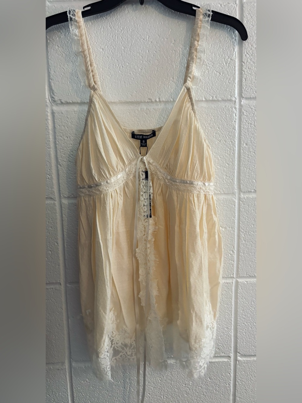 Steve Madden Cream Lace-Trim Camisole Tank S